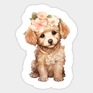 Watercolor Poodle Dog with Head Wreath Sticker